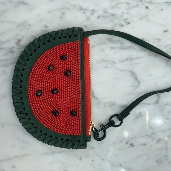 NEW Tory Burch Purse Nubuck Coin Pouch Key Charm Leather Watermelon Wristlet - Picture 2 of 5